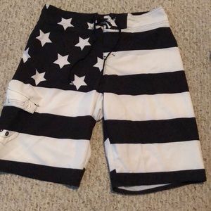 B/W American flag swim trunks